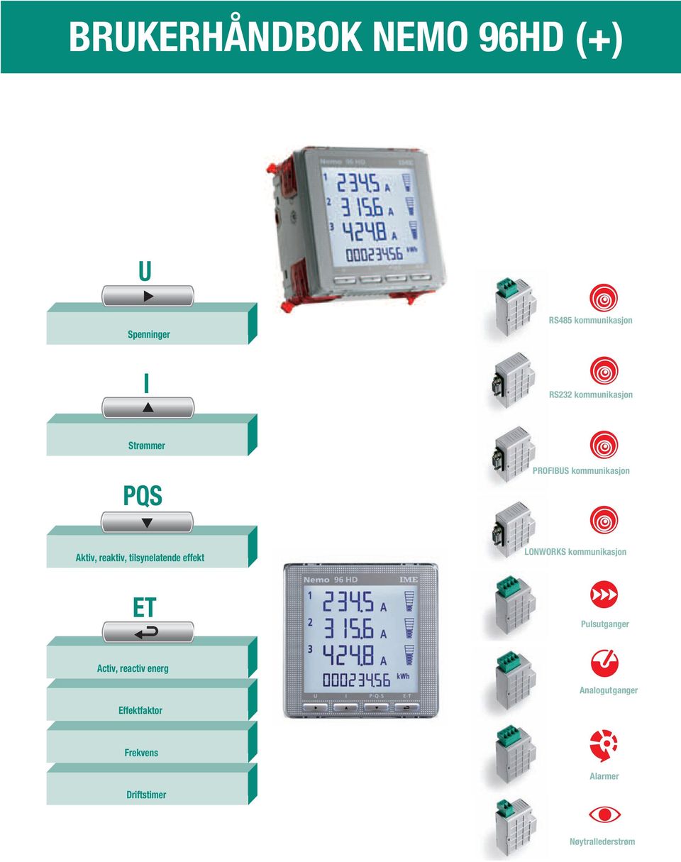 ET LONWORKS kommunikasjon Pulsutganger Activ, reactiv energ