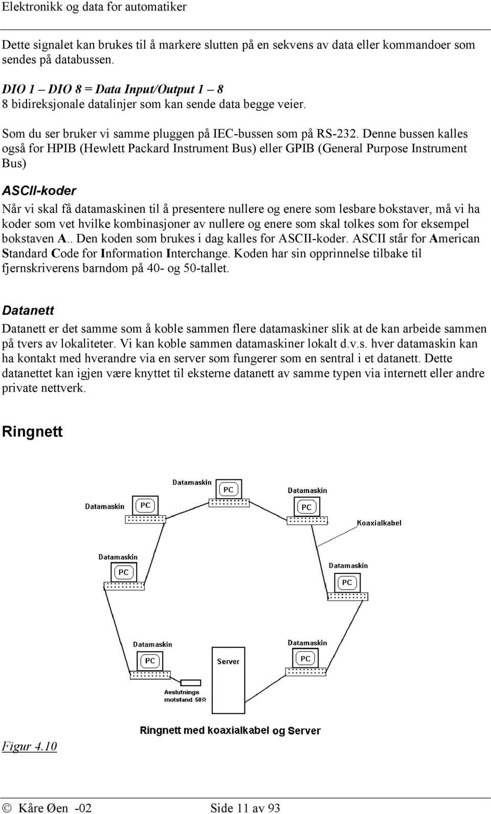 Denne bussen kalles også for HPIB (Hewlett Packard Instrument Bus) eller GPIB (General Purpose Instrument Bus) ASCII-koder Når vi skal få datamaskinen til å presentere nullere og enere som lesbare