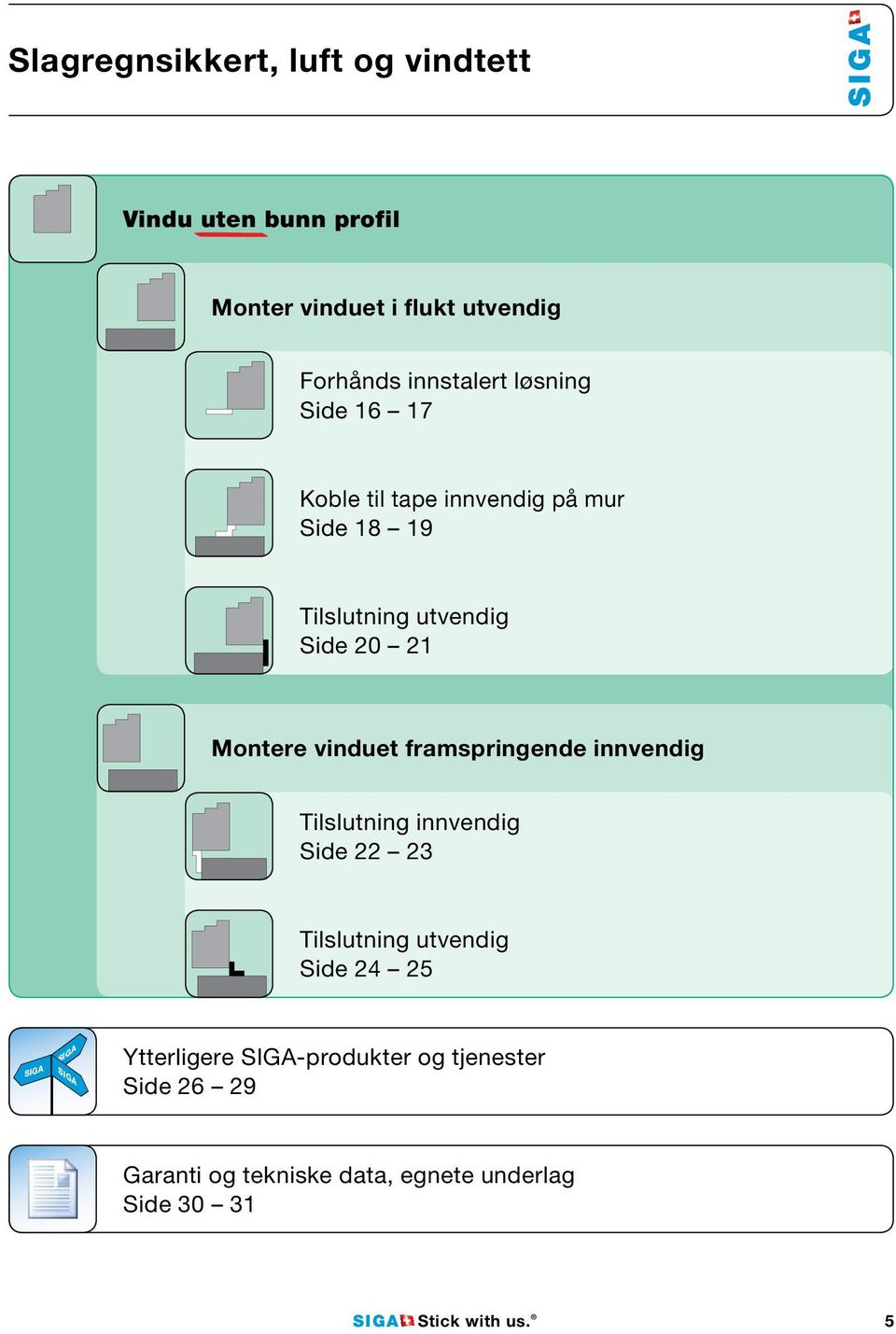 framspringende innvendig Tilslutning innvendig Side 22 23 Tilslutning utvendig Side 24 25 SIGA SIGA SIGA