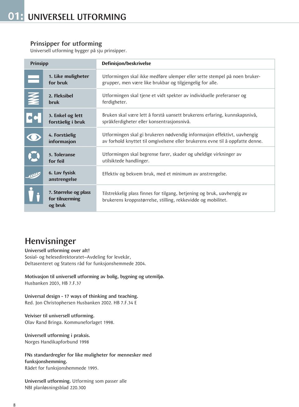 Størrelse og plass for tilnærming og bruk Definisjon/beskrivelse Utformingen skal ikke medføre ulemper eller sette stempel på noen brukergrupper, men være like brukbar og tilgjengelig for alle.