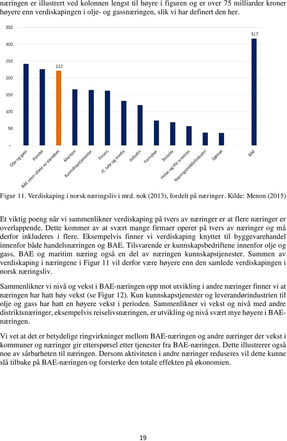 Dette kommer av at svært mange firmaer operer på tvers av næringer og må derfor inkluderes i flere. Eksempelvis finner vi verdiskaping knyttet til byggevarehandel innenfor både handelsnæringen og BAE.