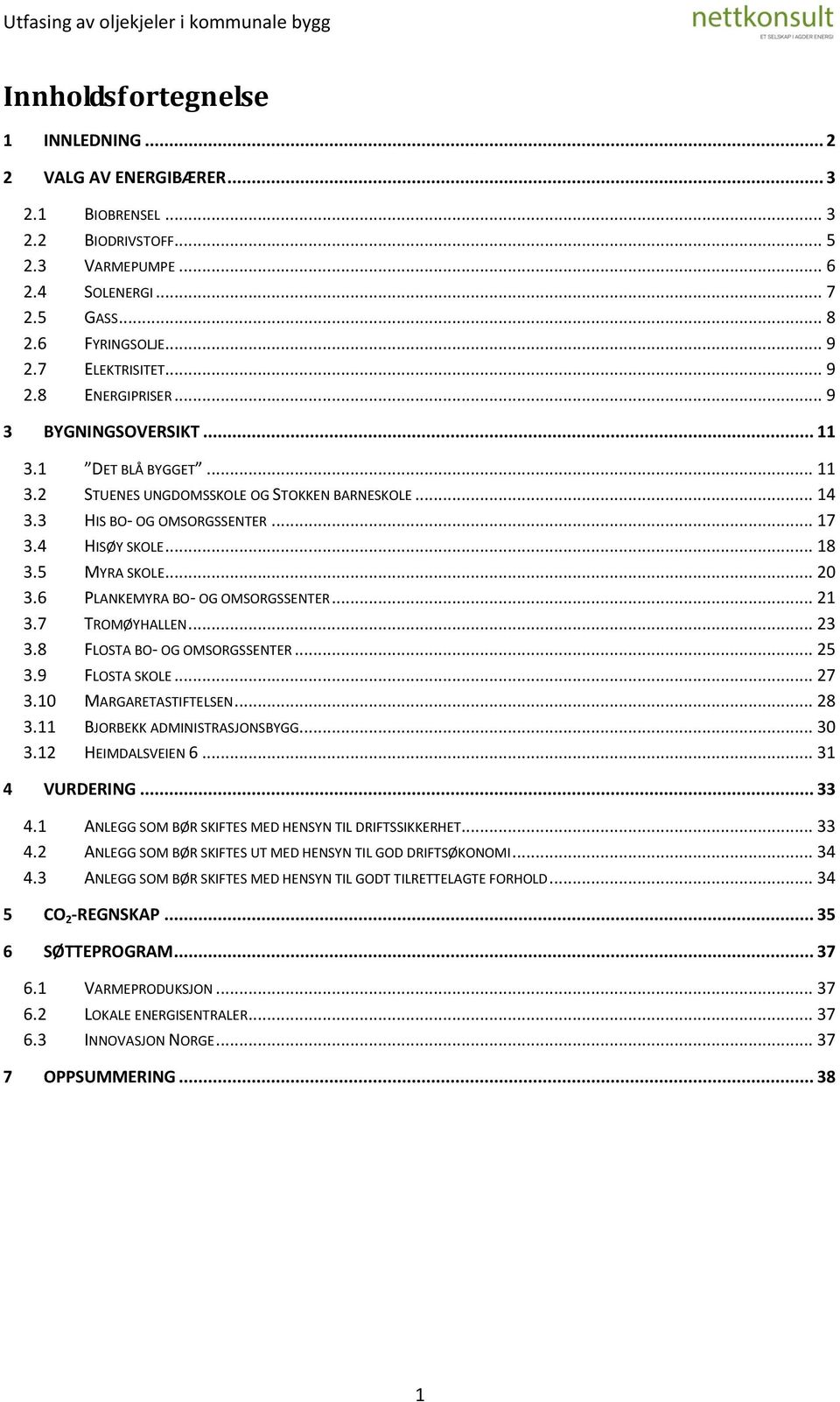 5 MYRA SKOLE... 20 3.6 PLANKEMYRA BO- OG OMSORGSSENTER... 21 3.7 TROMØYHALLEN... 23 3.8 FLOSTA BO- OG OMSORGSSENTER... 25 3.9 FLOSTA SKOLE... 27 3.10 MARGARETASTIFTELSEN... 28 3.