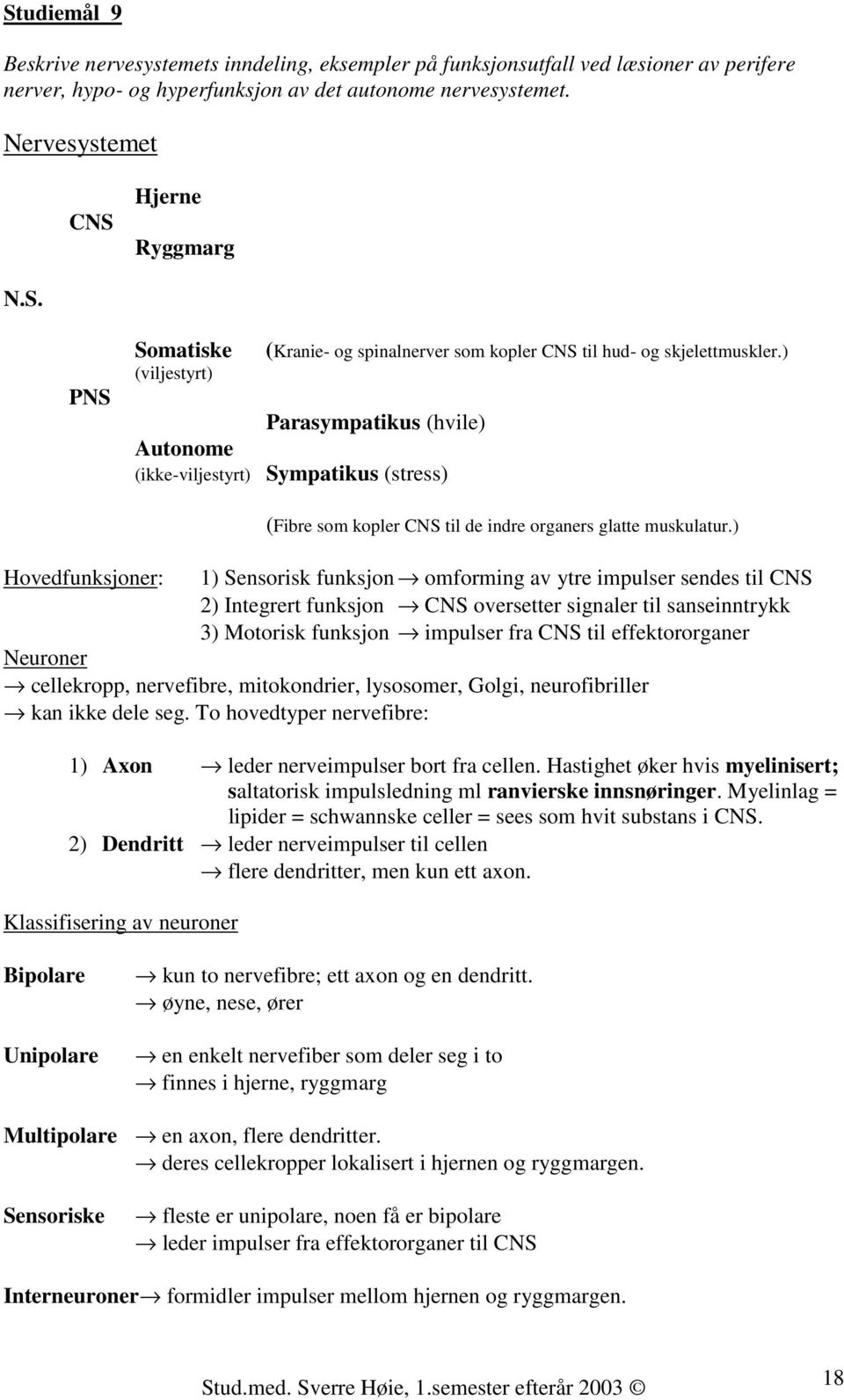 ) Parasympatikus (hvile) Autonome (ikke-viljestyrt) Sympatikus (stress) (Fibre som kopler CNS til de indre organers glatte muskulatur.