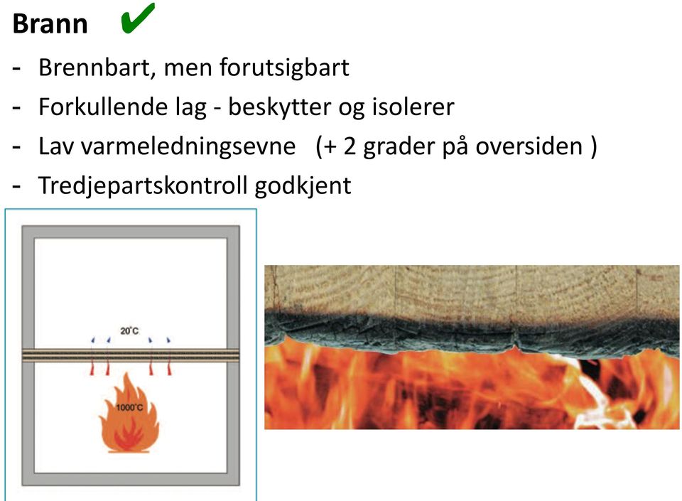 - Lav varmeledningsevne (+ 2 grader på