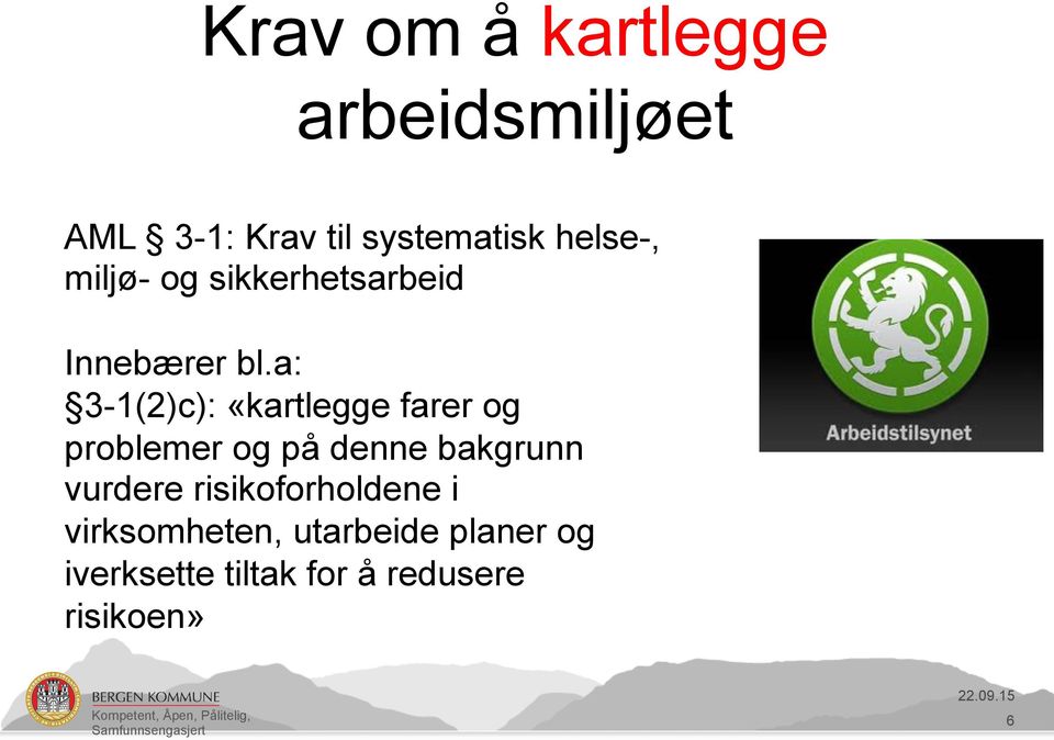 a: 3-1(2)c): «kartlegge farer og problemer og på denne bakgrunn