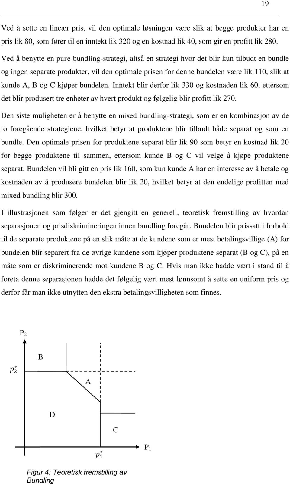 og C kjøper bundelen. Inntekt blir derfor lik 330 og kostnaden lik 60, ettersom det blir produsert tre enheter av hvert produkt og følgelig blir profitt lik 270.