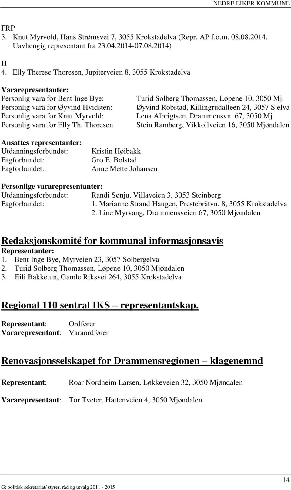 Thoresen Turid Solberg Thomassen, Løpene 10, 3050 Mj. Øyvind Robstad, Killingrudalleen 24, 3057 S.elva Lena Albrigtsen, Drammensvn. 67, 3050 Mj.