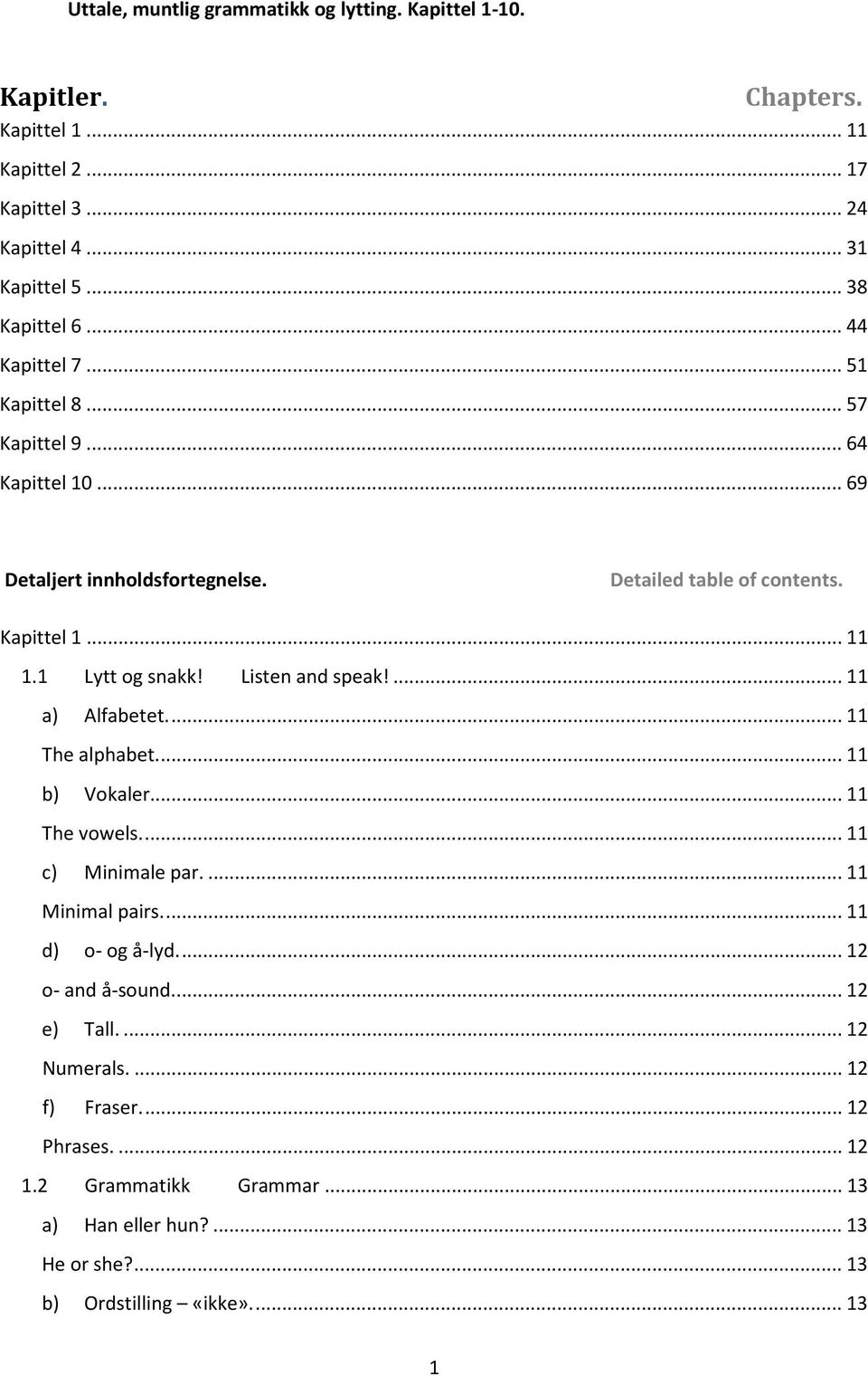 Listen and speak!... 11 a) Alfabetet.... 11 The alphabet.... 11 b) Vokaler... 11 The vowels.... 11 c) Minimale par.... 11 Minimal pairs.... 11 d) o- og å-lyd.