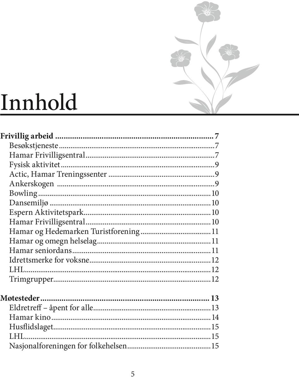 ..10 Hamar og Hedemarken Turistforening...11 Hamar og omegn helselag...11 Hamar seniordans...11 Idrettsmerke for voksne...12 LHL.