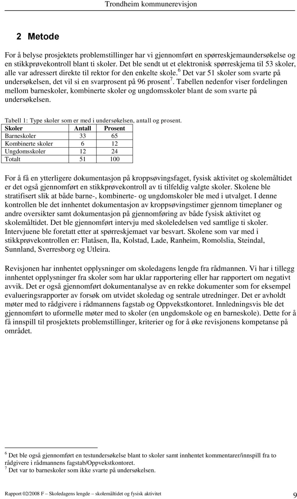 6 Det var 51 skoler som svarte på undersøkelsen, det vil si en svarprosent på 96 prosent 7.