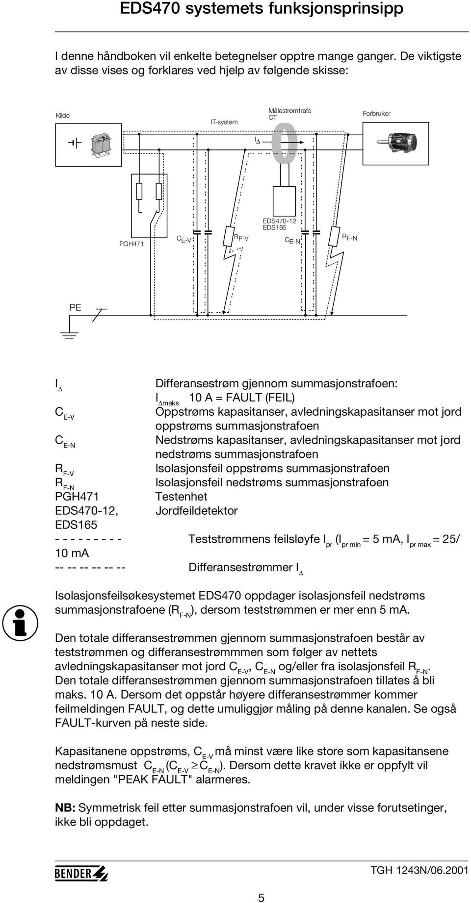 summasjonstrafoen: I maks 10 A = FAULT (FEIL) C E-V Oppstrøms kapasitanser, avledningskapasitanser mot jord oppstrøms summasjonstrafoen C E-N Nedstrøms kapasitanser, avledningskapasitanser mot jord