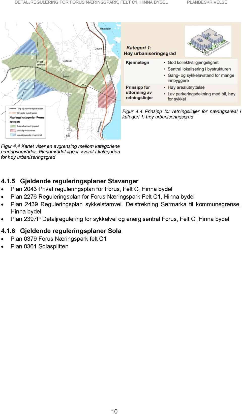 5 Gjeldende reguleringsplaner Stavanger Plan 2043 Privat reguleringsplan for Forus, Felt C, Hinna bydel Plan 2276 Reguleringsplan for Forus Næringspark Felt C1, Hinna