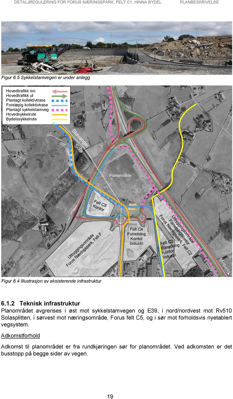 Bydelssykkelrute Planområde Buss Buss Felt C4 Forretning Kontor Industri 4 Illustrasjon av eksisterende infrastruktur 6.1.