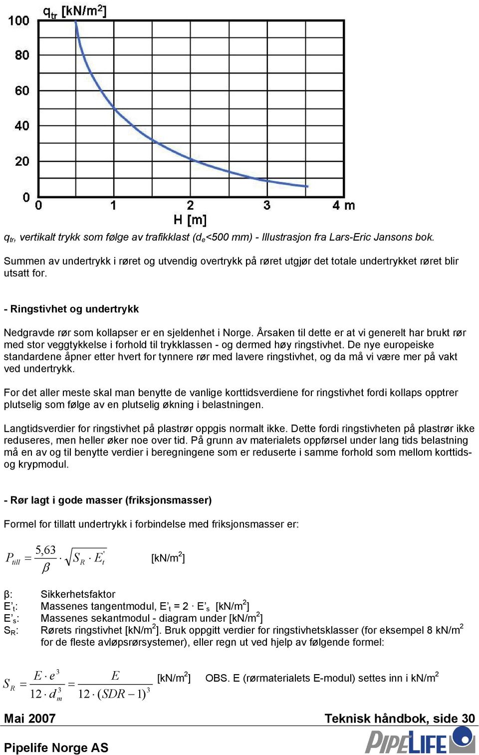 Årsaken til dette er at vi generelt har brukt rør med stor veggtykkelse i forhold til trykklassen - og dermed høy ringstivhet.