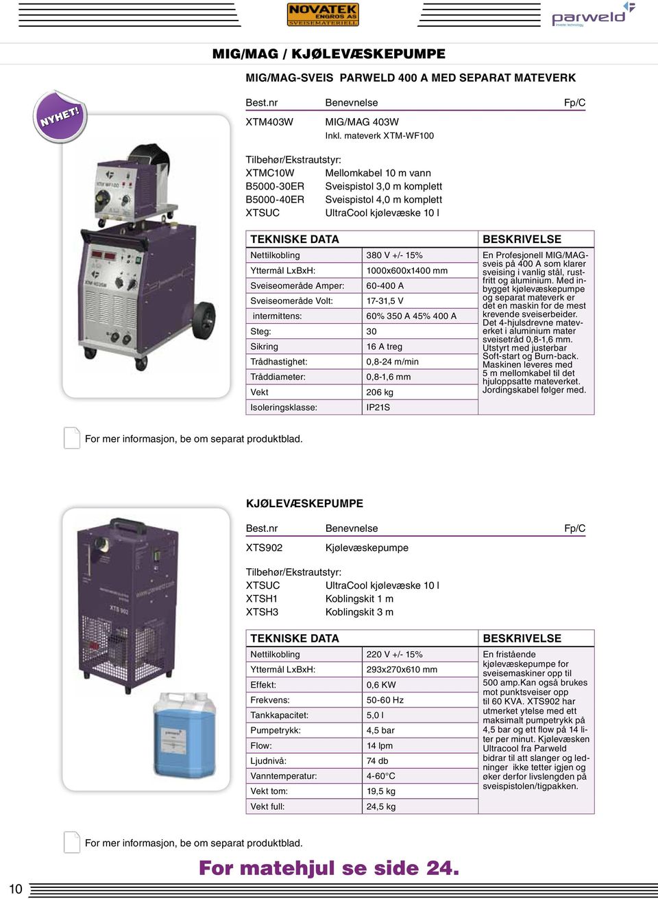 Beskrivelse Nettilkobling 380 V +/- 15% En Profesjonell MIG/MAGsveis Yttermål LxBxH: 1000x600x1400 mm på 400 A som klarer sveising i vanlig stål, rustfritt Sveiseomeråde Amper: 60-400 A og aluminium.