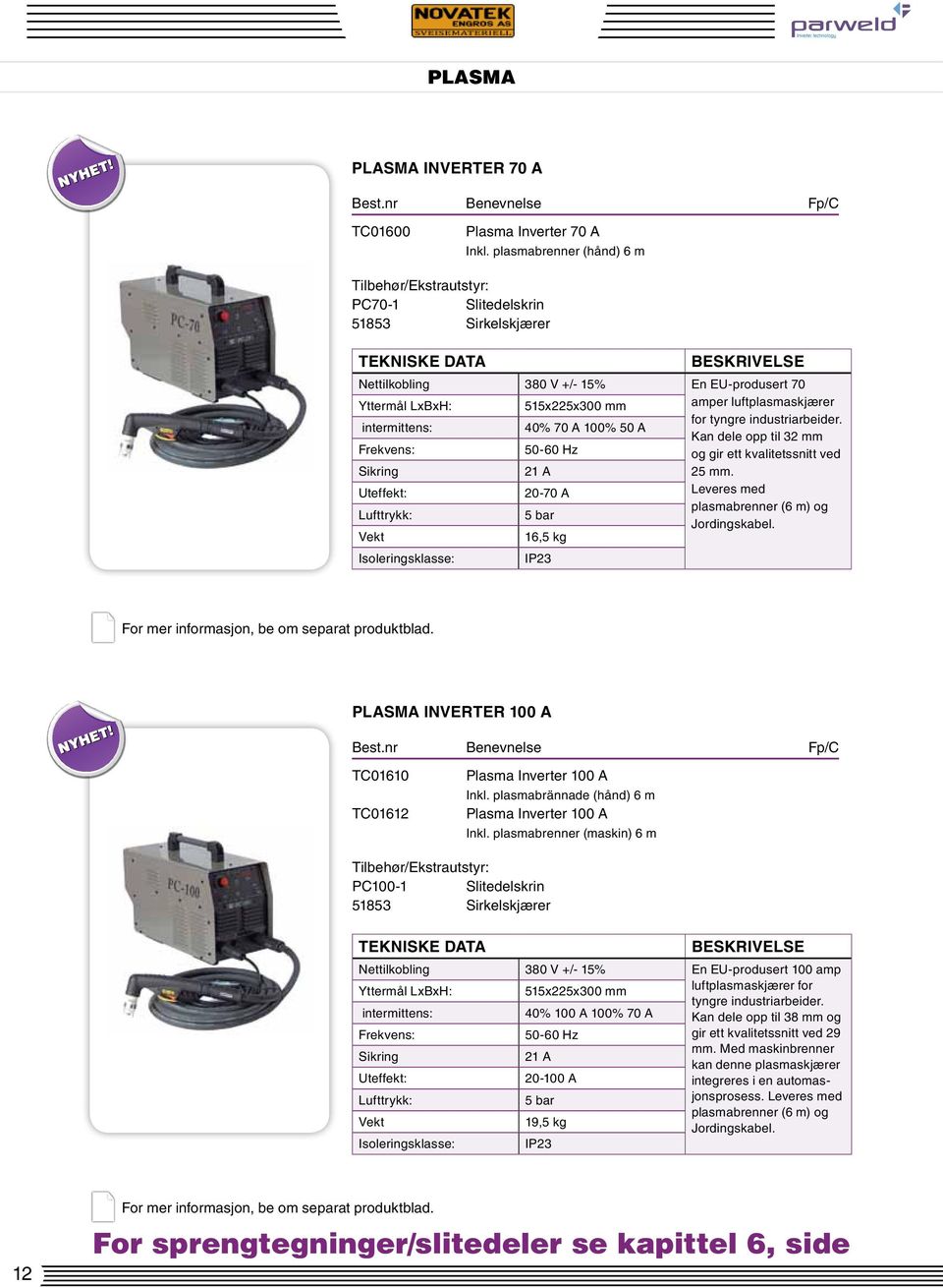 luftplasmaskjærer intermittens: 40% 70 A 100% 50 A for tyngre industriarbeider. Kan dele opp til 32 mm Frekvens: 50-60 Hz og gir ett kvalitetssnitt ved Sikring 21 A 25 mm.