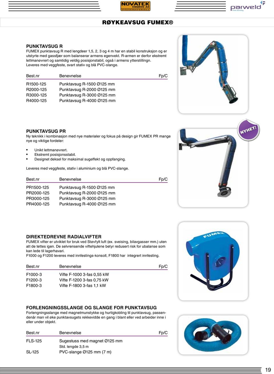 R1500-125 Punktavsug R-1500 Ø125 mm R2000-125 Punktavsug R-2000 Ø125 mm R3000-125 Punktavsug R-3000 Ø125 mm R4000-125 Punktavsug R-4000 Ø125 mm PUNKTAvsug PR Ny teknikk i kombinasjon med nye