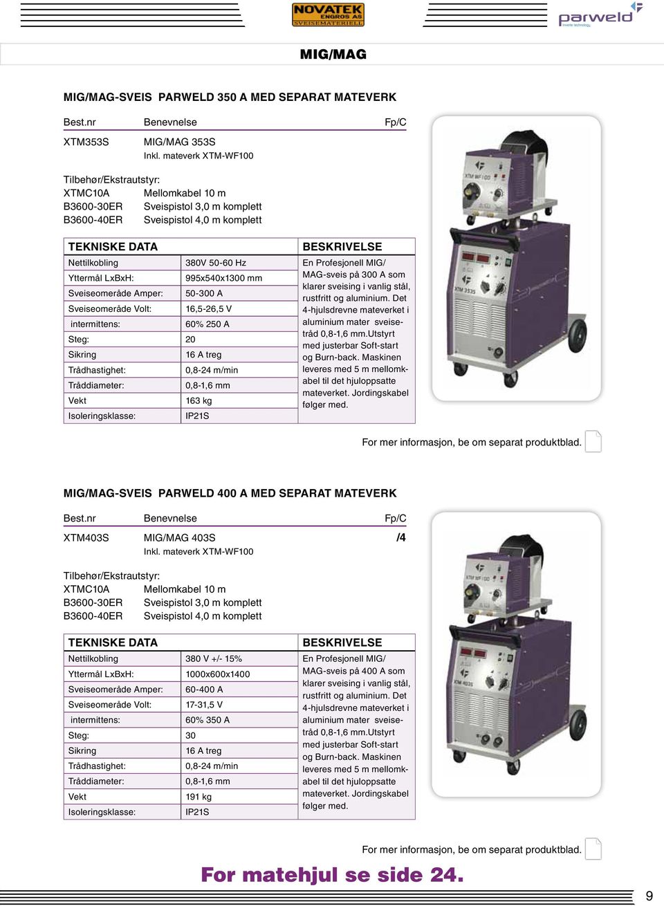 Profesjonell MIG/ Yttermål LxBxH: 995x540x1300 mm MAG-sveis på 300 A som klarer sveising i vanlig stål, Sveiseomeråde Amper: 50-300 A rustfritt og aluminium.