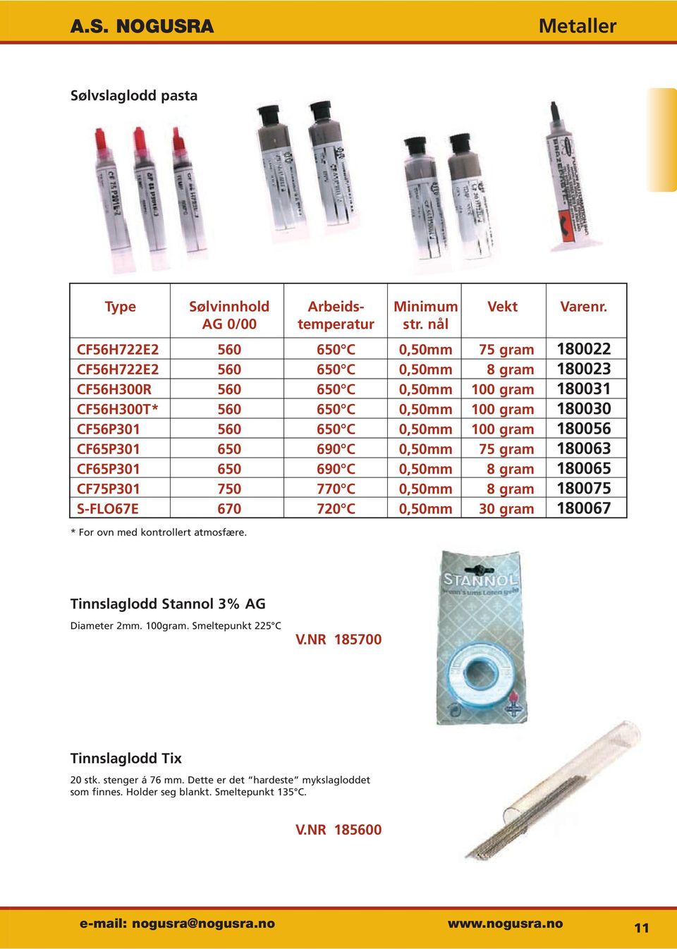 0,50mm 100 gram 180056 CF65P301 650 690 C 0,50mm 75 gram 180063 CF65P301 650 690 C 0,50mm 8 gram 180065 CF75P301 750 770 C 0,50mm 8 gram 180075 S-FLO67E 670 720 C 0,50mm 30 gram 180067 * For ovn med