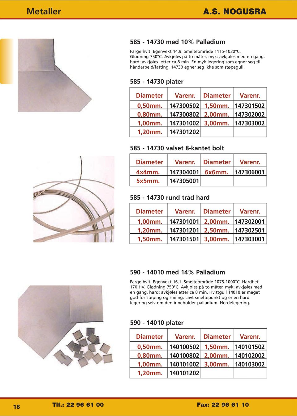 147300802 2,00mm. 147302002 1,00mm. 147301002 3,00mm. 147303002 1,20mm. 147301202 585-14730 valset 8-kantet bolt Diameter Varenr. Diameter Varenr. 4x4mm. 147304001 6x6mm. 147306001 5x5mm.