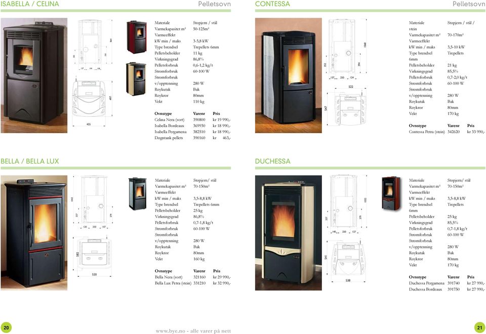 Døgntank pellets 390160 kr 463,- Støpjern / stål / stein 70-170m² Varmeeffekt kw min / maks 3,5-10 kw Trepellets 6mm Pelletsbeholder 21 kg Virkningsgrad 85,5% Pelletsforbruk 0,7-2,0 kg/t Strømforbruk