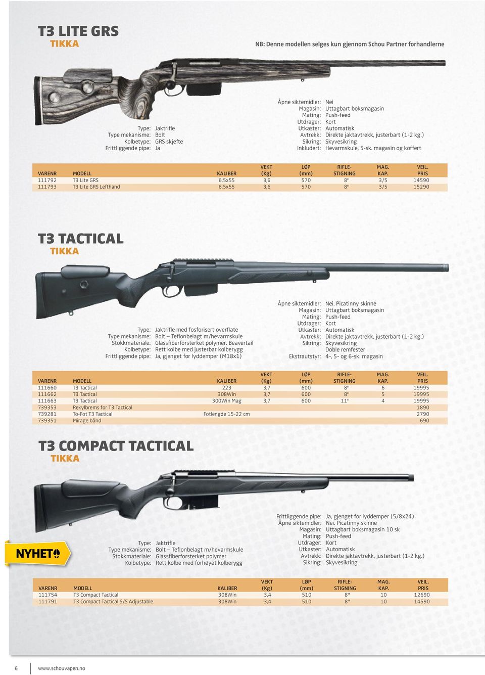 magasin og koffert VEKT LØP RIFLE- MAG. VARENR MODELL KALIBER (Kg) (mm) STIGNING KAP.