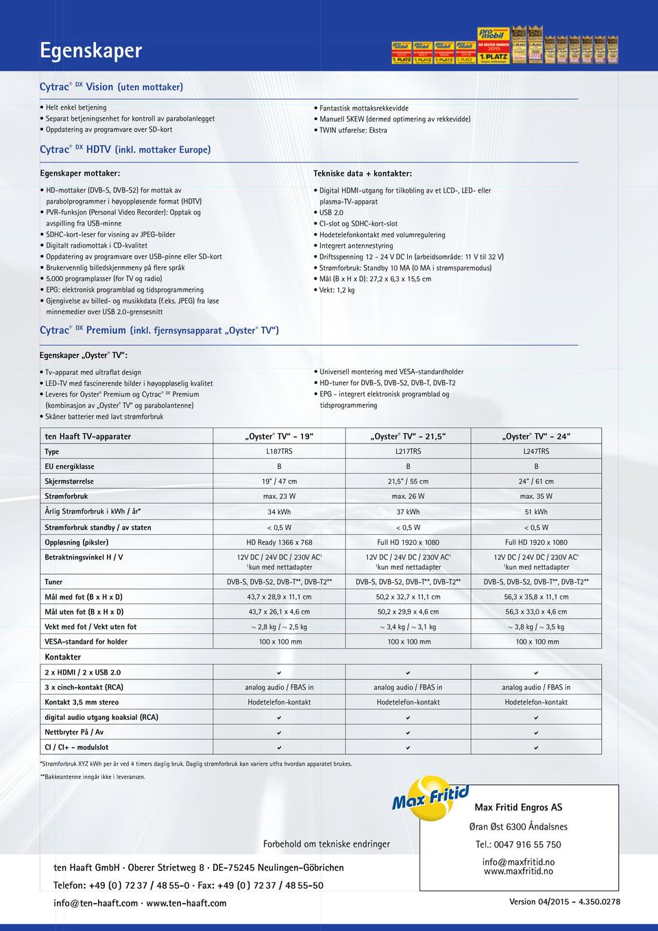 mottaker Europe) Egenskaper mottaker: HD-mottaker (DVB-S, DVB-S2) for mottak av parabolprogrammer i høyoppløsende format (HDTV) PVR-funksjon (Personal Video Recorder): Opptak og avspilling fra