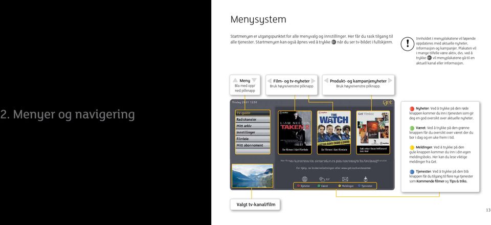 ved å trykke vil menyplktene gå til en ktuell knl eller informsjon. Meny Bl med opp/ ned pilknpp Film- og tv-nyheter Bruk høyre/venstre pilknpp Produkt- og kmpnjenyheter Bruk høyre/venstre pilknpp. 2.