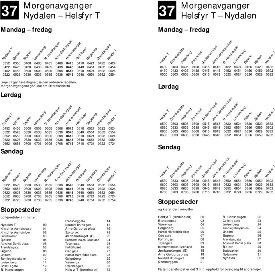 0524 0522 0526 0530 0533 0535 0538 0545 0548 0551 0552 0554 Etterstadgata Galgeberg Politihuset Arne Garborgs plass St.