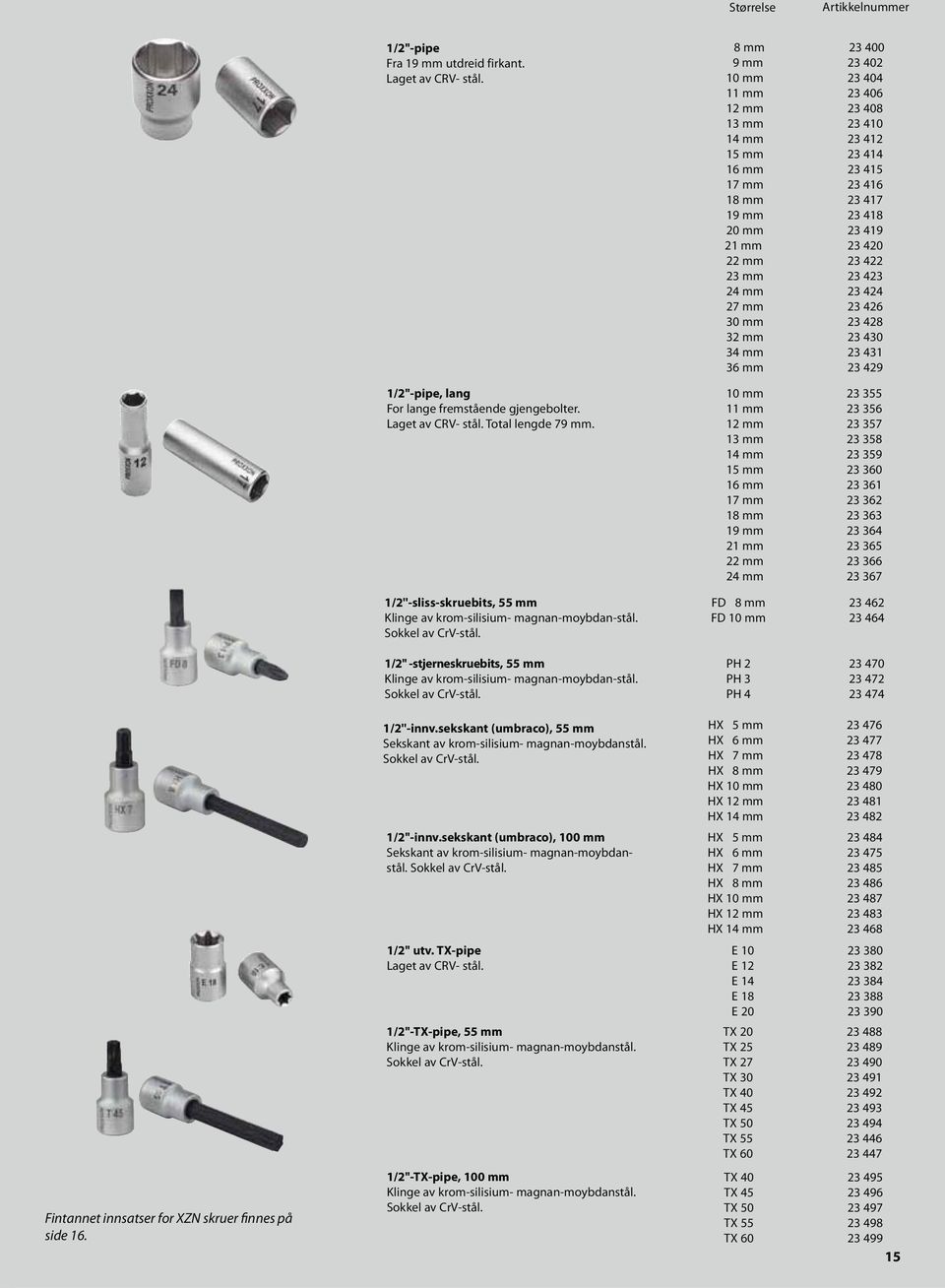 23 417 23 418 23 419 23 420 23 422 23 423 23 424 23 426 23 428 23 430 23 431 23 429 1/2''-pipe, lang For lange fremstående gjengebolter. Laget av CRV- stål. Total lengde 79 mm.