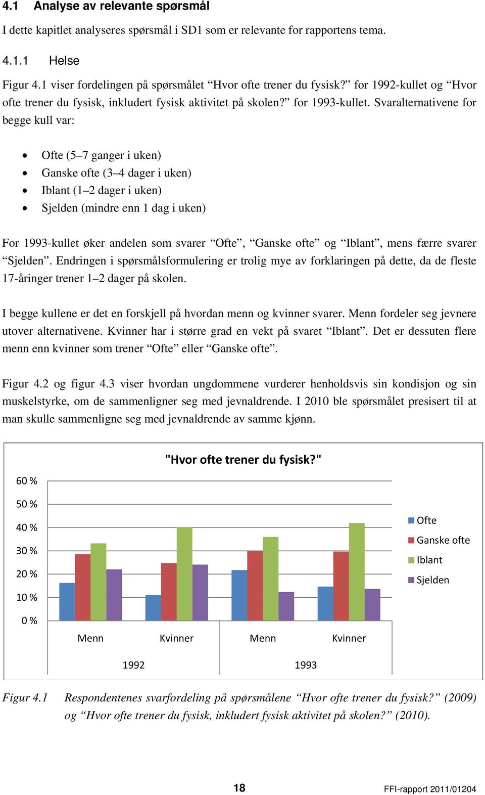 Svaralternativene for begge kull var: Ofte (5 7 ganger i uken) Ganske ofte (3 4 dager i uken) Iblant (1 2 dager i uken) Sjelden (mindre enn 1 dag i uken) For 1993-kullet øker andelen som svarer Ofte,