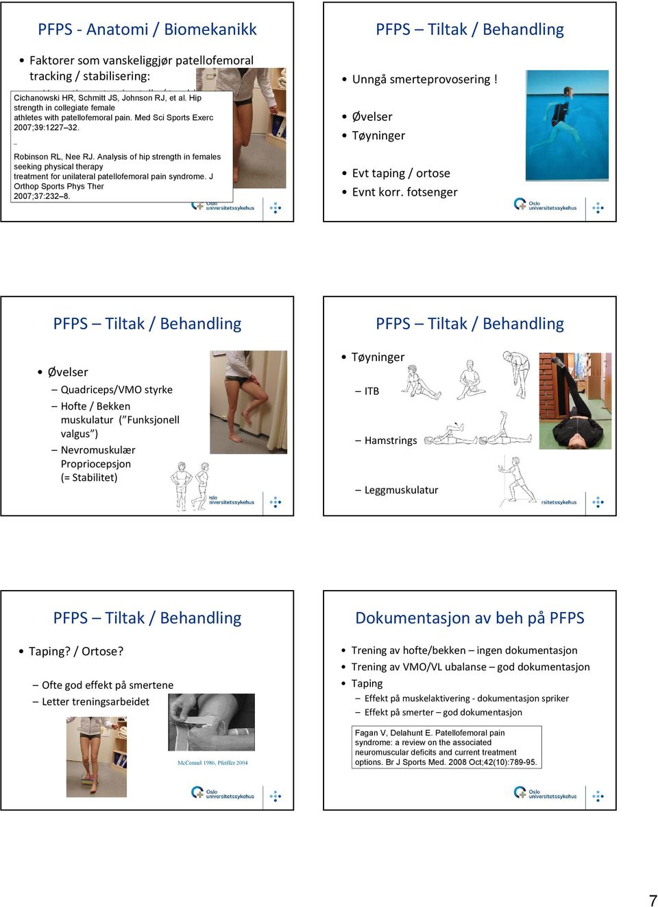 PFPS Tiltak / Behandling Unngå smerteprovosering! Øvelser Tøyninger Evttaping / ortose Evnt korr.