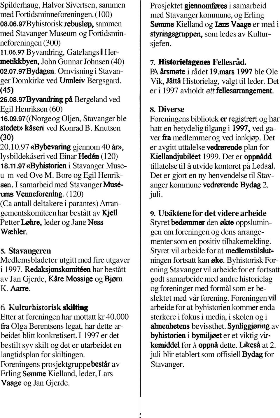 Knutsen (30) 20.10.97 «Bybevaring gjennom 40 b, lysbildekåseri ved Einar Hedh (120) 18.1 1.97 (Byhistorien i Stavanger Museum ved Ove M. Bore og Egil Henriksen.