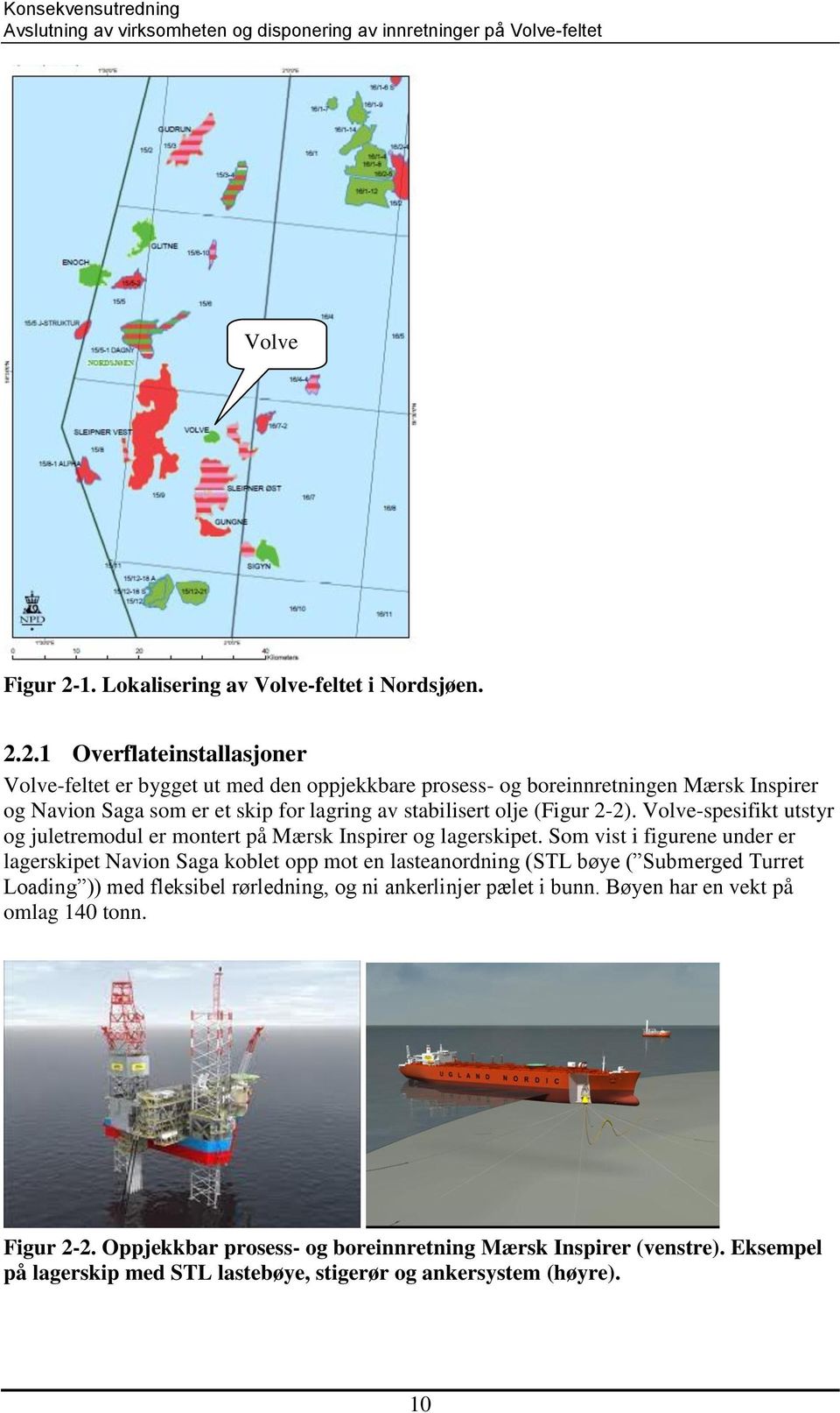 2.1 Overflateinstallasjoner Volve-feltet er bygget ut med den oppjekkbare prosess- og boreinnretningen Mærsk Inspirer og Navion Saga som er et skip for lagring av stabilisert