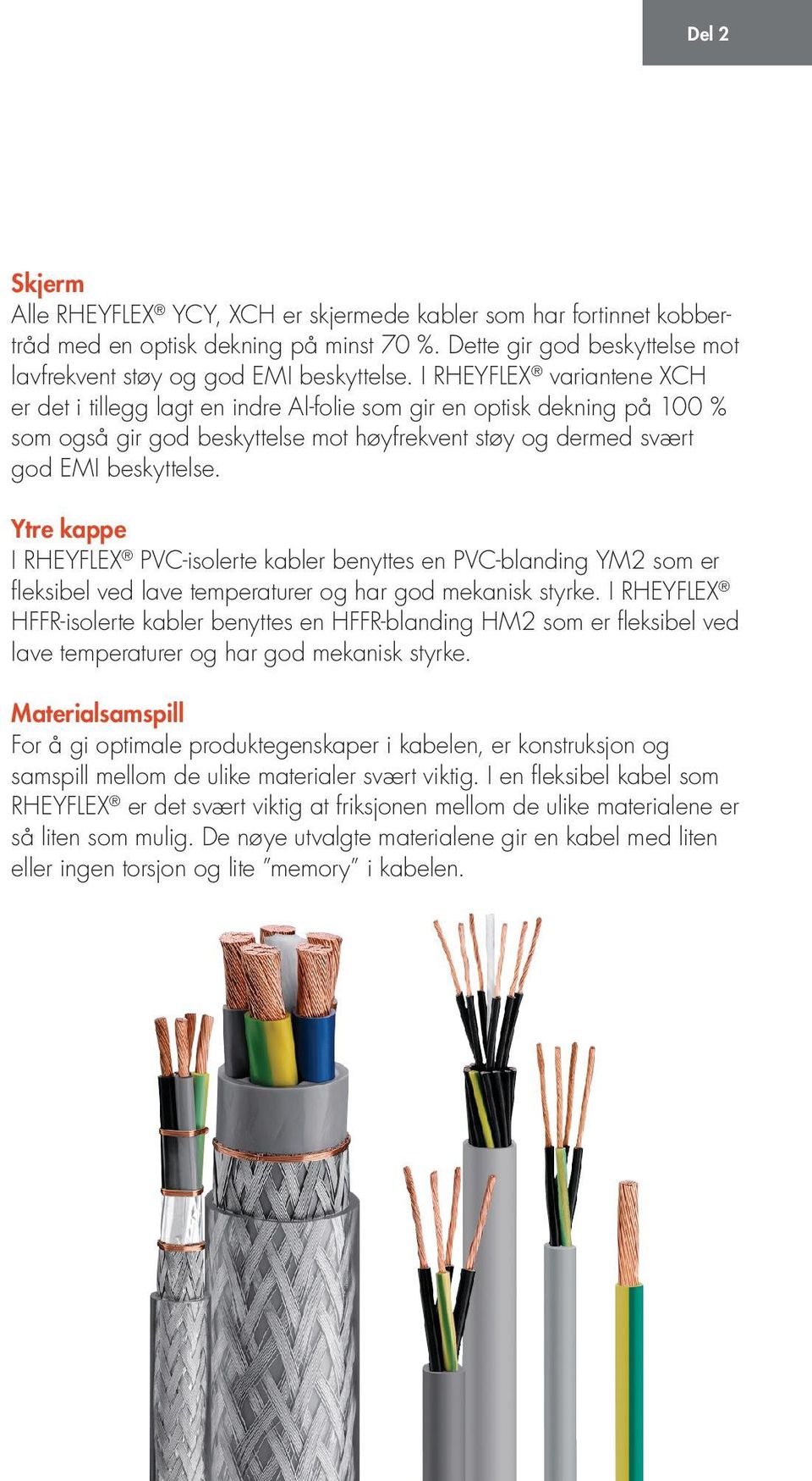 Ytre kappe I RHEYFLEX PVC-isolerte kabler benyttes en PVC-blanding YM2 som er fleksibel ved lave temperaturer og har god mekanisk styrke.