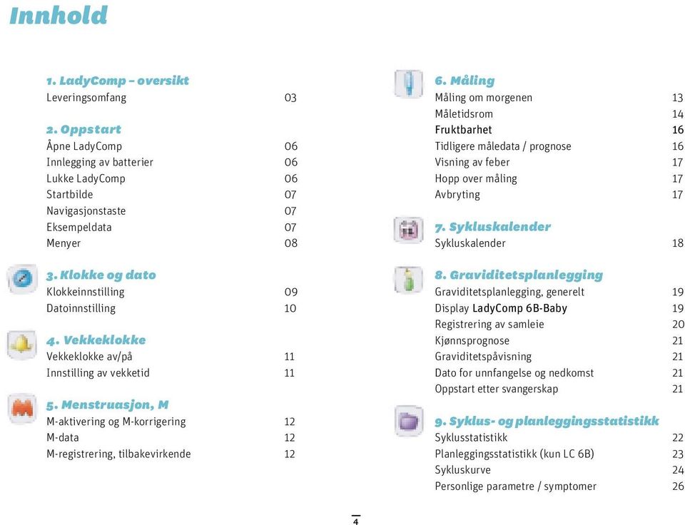 Menstruasjon, M M-aktivering og M-korrigering 12 M-data 12 M-registrering, tilbakevirkende 12 6.