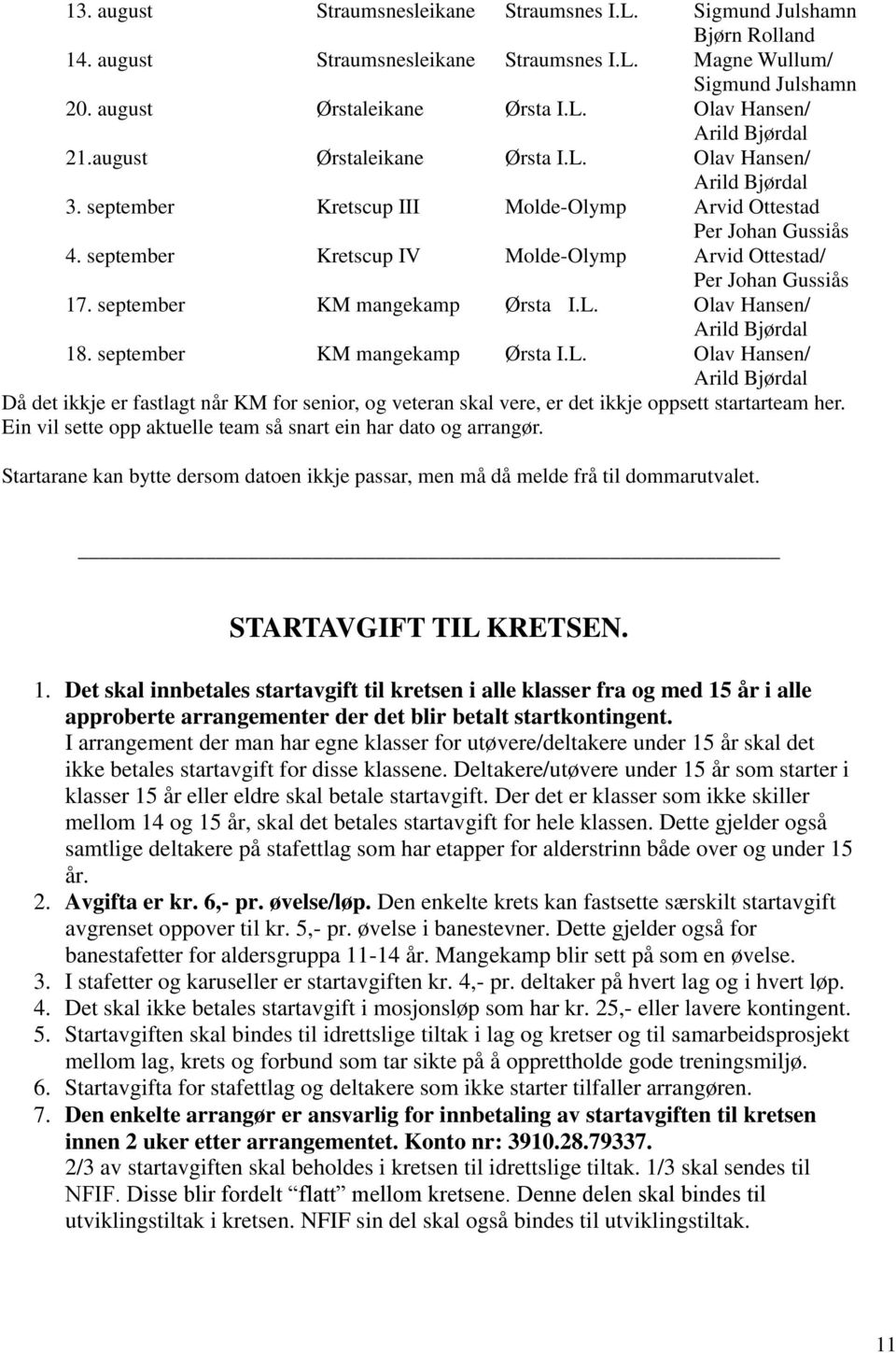 september Kretscup IV Molde-Olymp Arvid Ottestad/ Per Johan Gussiås 17. september KM mangekamp Ørsta I.L.