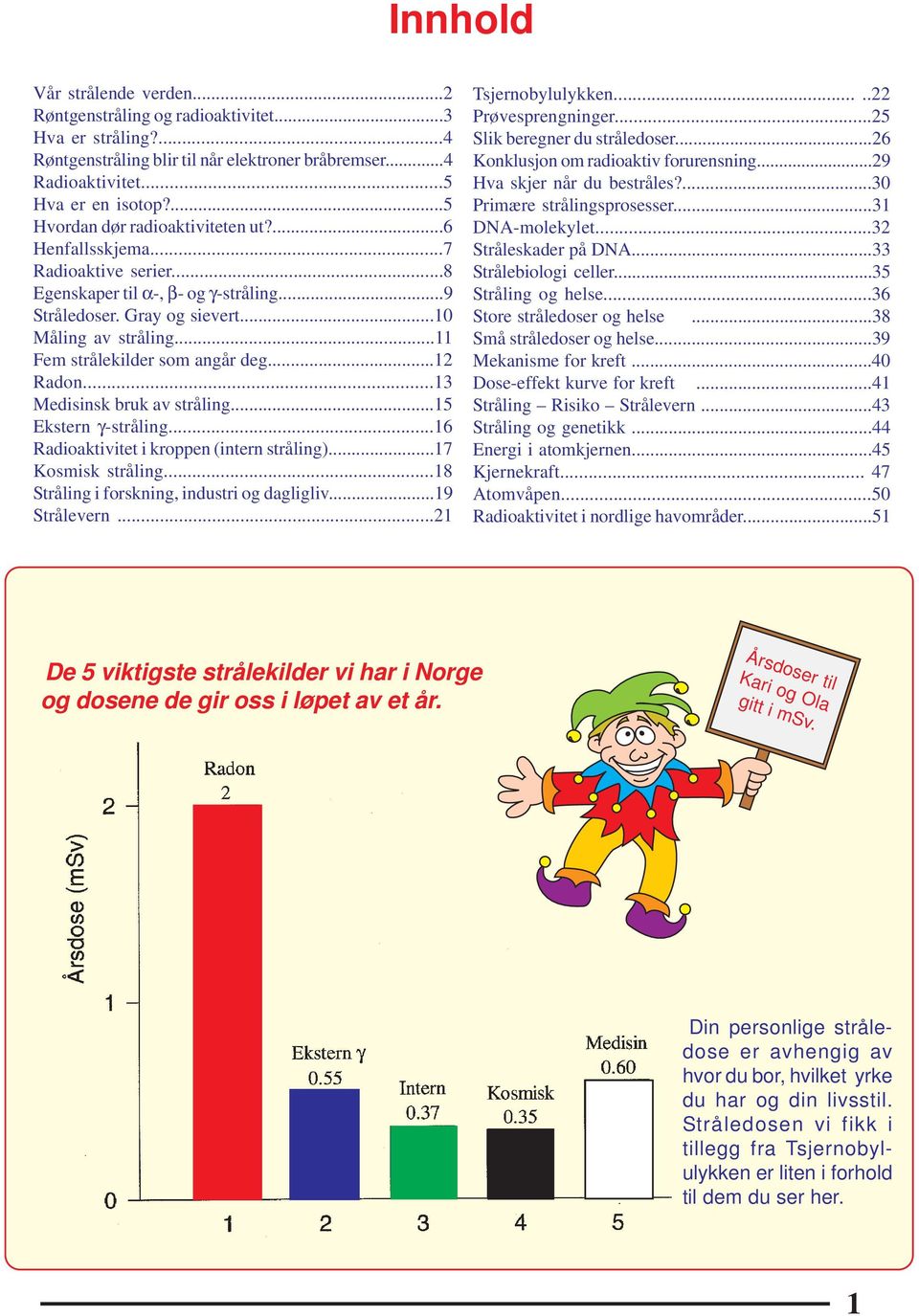 ..11 Fem strålekilder som angår deg...12 Radon...13 Medisinsk bruk av stråling...15 Ekstern γ-stråling...16 Radioaktivitet i kroppen (intern stråling)...17 Kosmisk stråling.