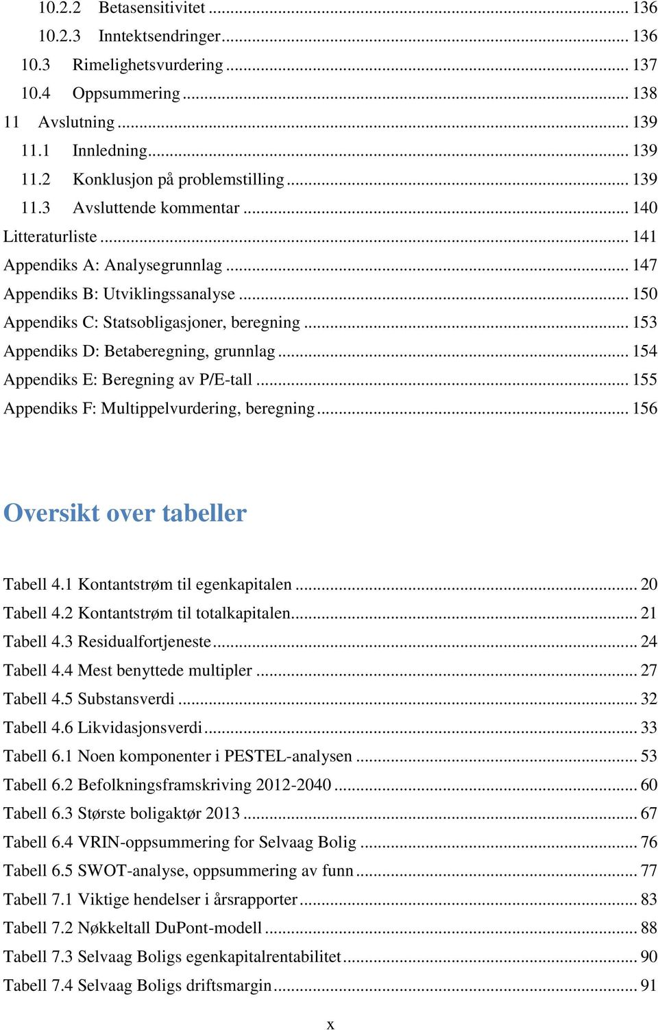 .. 153 Appendiks D: Betaberegning, grunnlag... 154 Appendiks E: Beregning av P/E-tall... 155 Appendiks F: Multippelvurdering, beregning... 156 Oversikt over tabeller Tabell 4.