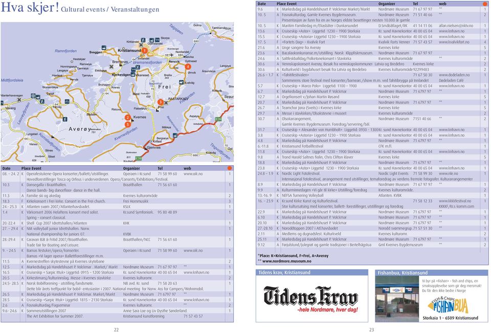 . A Familie ski og akedag Kvernes kulturområde 2 8. F Kirkekonsert i Frei kirke. Consert in the Frei church. Frei Hornmusikk 2.- 25. K Atlanten svøm 2007/Atlanterhavsbadet. KSLK.