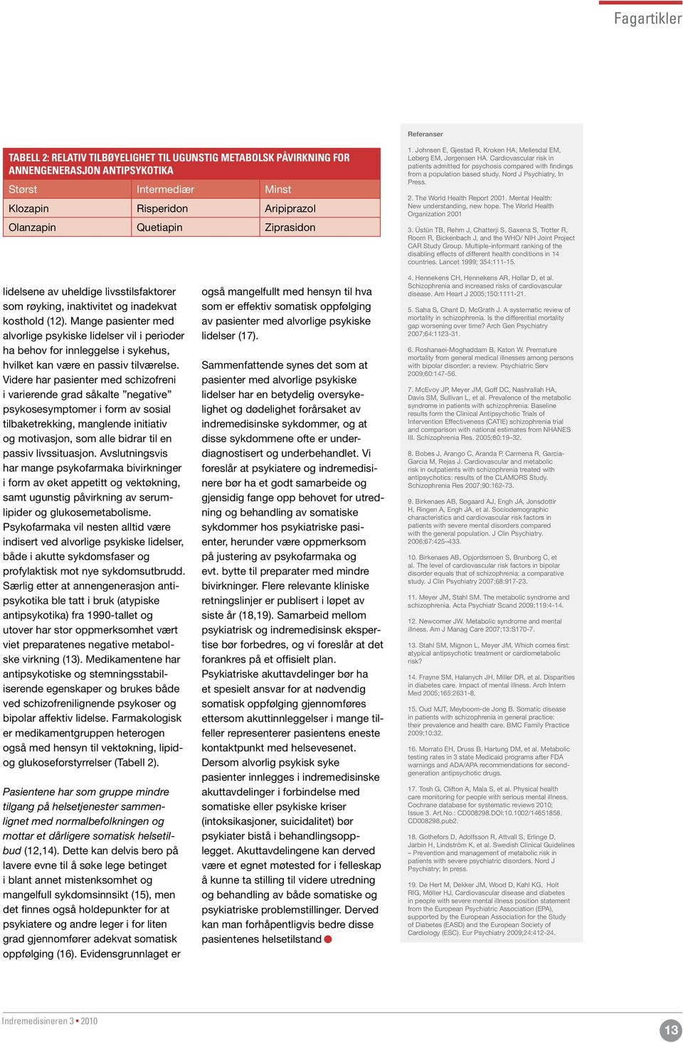 Nord J Psychiatry, In Press. 2. The World Health Report 2001. Mental Health: New understanding, new hope. The World Health Organization 2001 3.