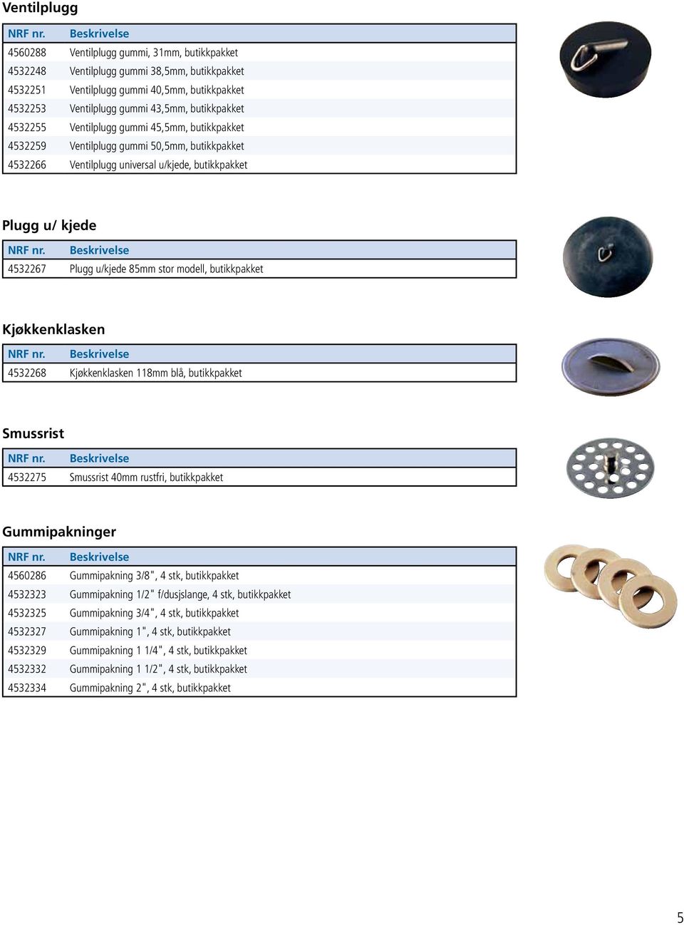 modell, butikkpakket Kjøkkenklasken 4532268 Kjøkkenklasken 118mm blå, butikkpakket Smussrist 4532275 Smussrist 40mm rustfri, butikkpakket Gummipakninger 4560286 Gummipakning 3/8", 4 stk, butikkpakket