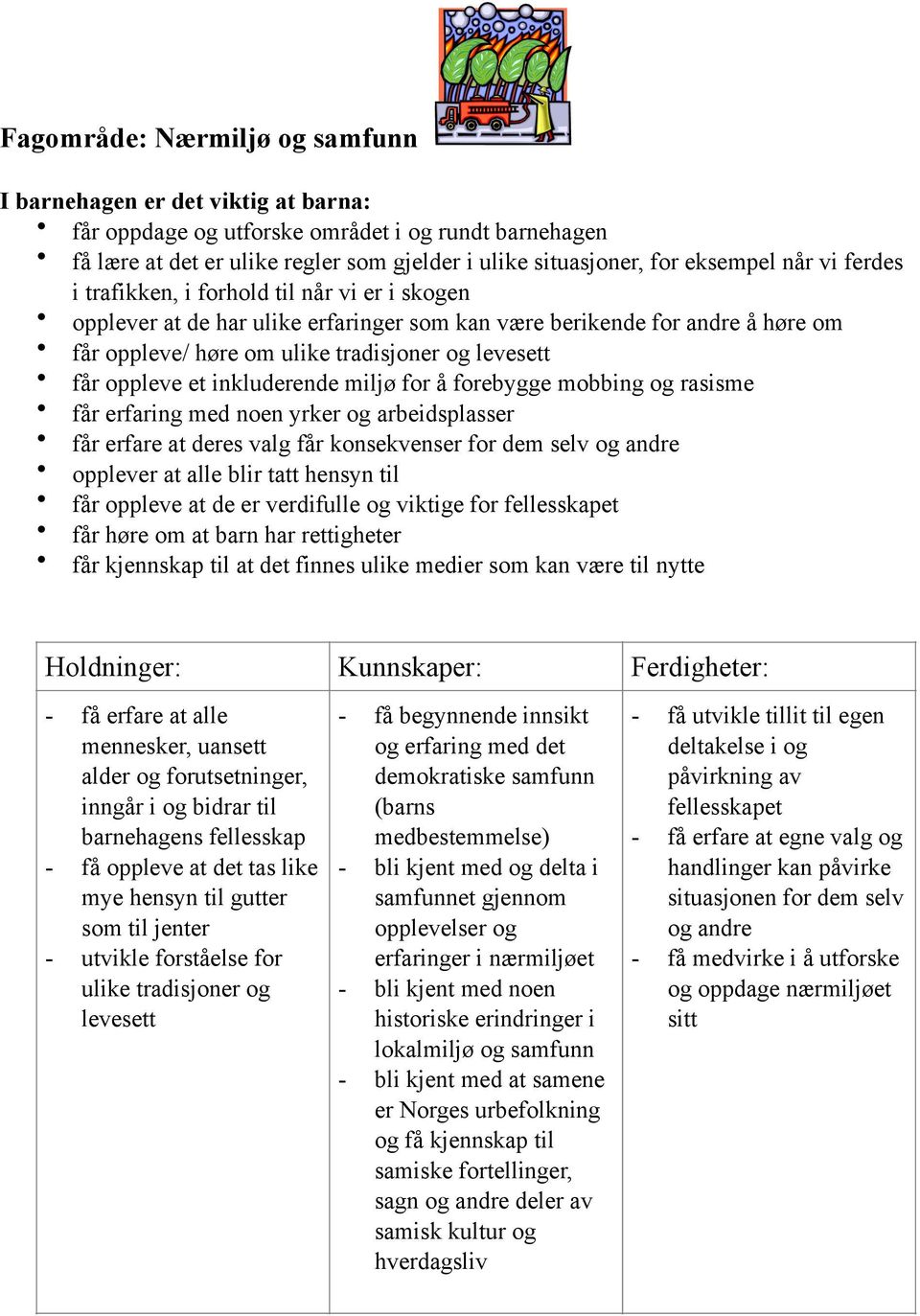 forhold til når vi er i skogen opplever at de har ulike erfaringer som kan være berikende for andre å høre om får oppleve/ høre om ulike tradisjoner og levesett får oppleve et inkluderende miljø for