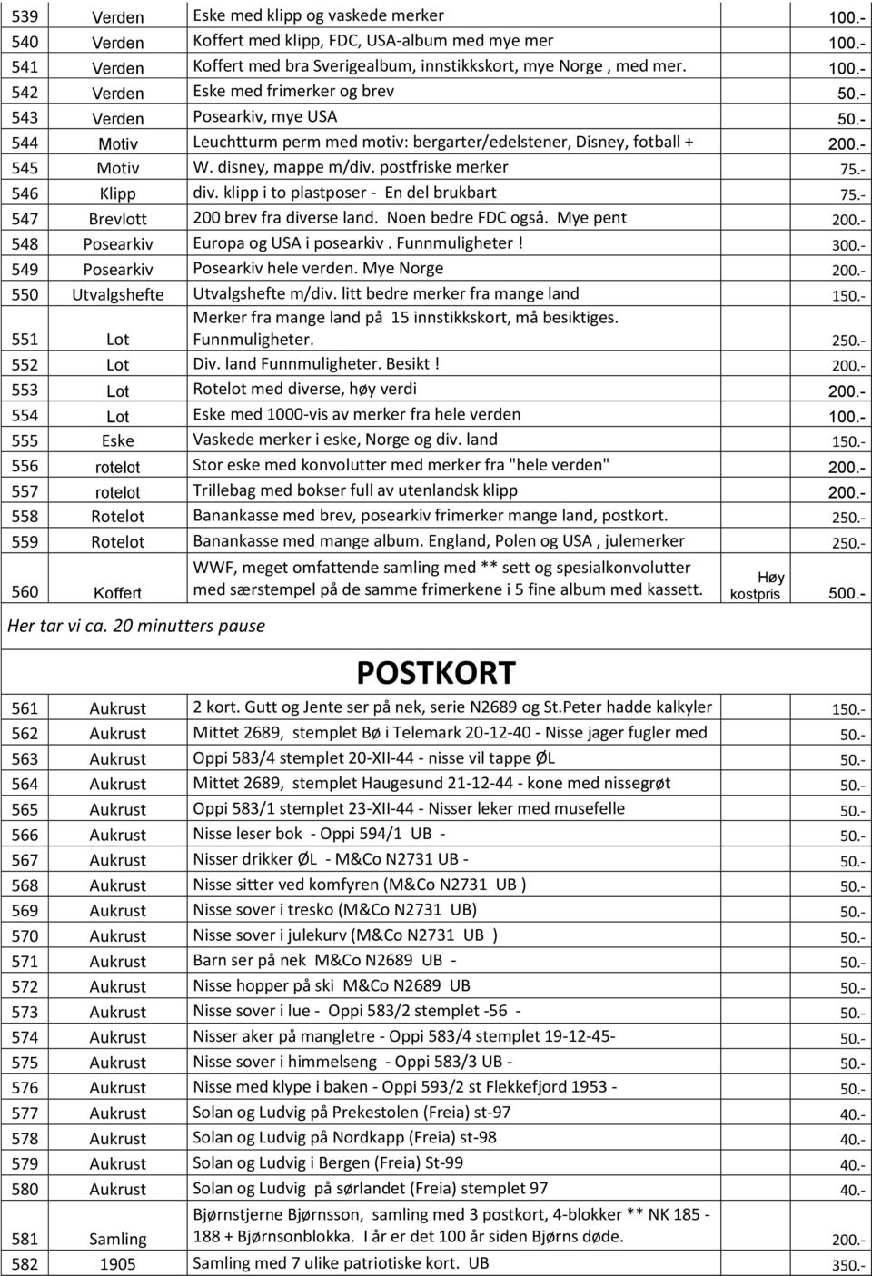 klipp i to plastposer - En del brukbart 75.- 547 Brevlott 200 brev fra diverse land. Noen bedre FDC også. Mye pent 200.- 548 Posearkiv Europa og USA i posearkiv. Funnmuligheter! 300.