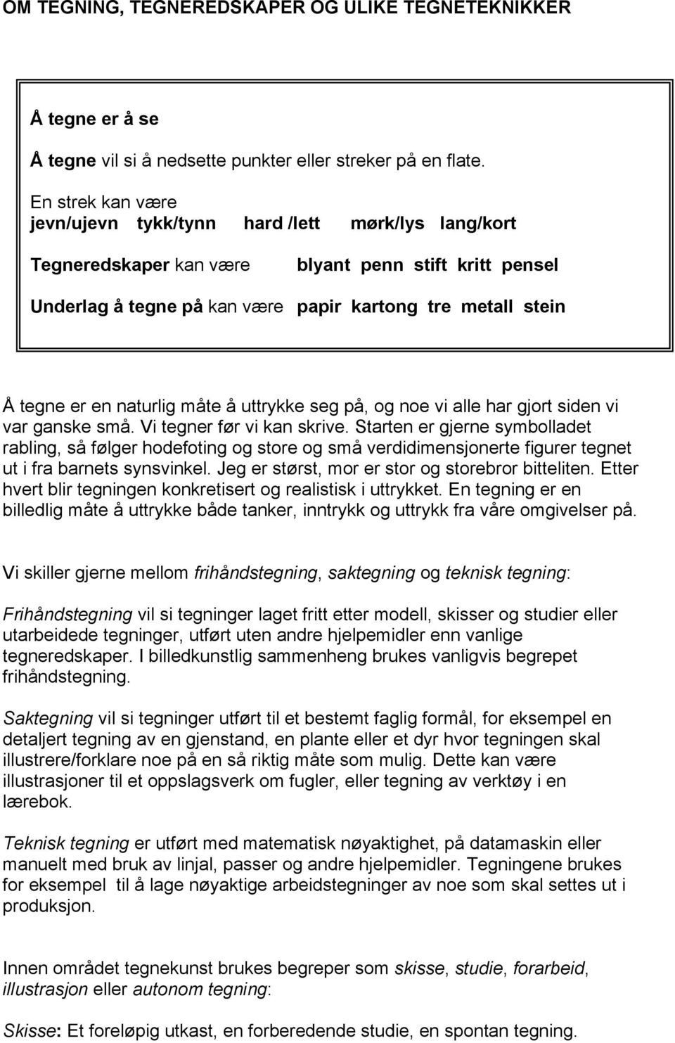 naturlig måte å uttrykke seg på, og noe vi alle har gjort siden vi var ganske små. Vi tegner før vi kan skrive.