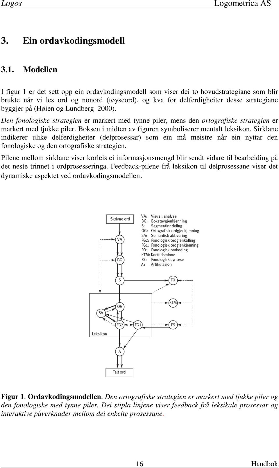 på (Høien og Lundberg 2000). Den fonologiske strategien er markert med tynne piler, mens den ortografiske strategien er markert med tjukke piler.