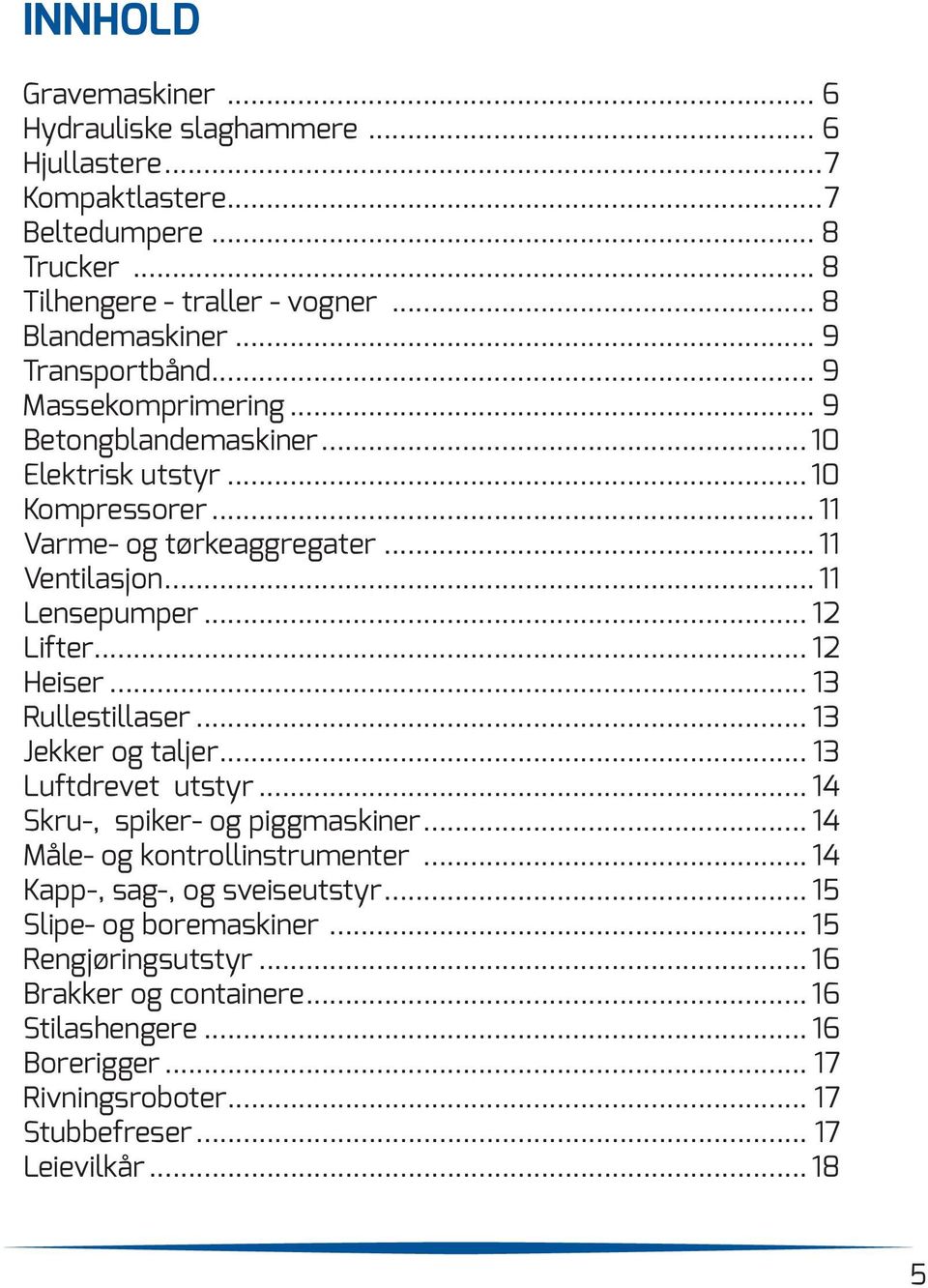 .. 12 Lifter... 12 Heiser... 13 Rullestillaser... 13 Jekker og taljer... 13 Luftdrevet utstyr... 14 Skru-, spiker- og piggmaskiner... 14 Måle- og kontrollinstrumenter.