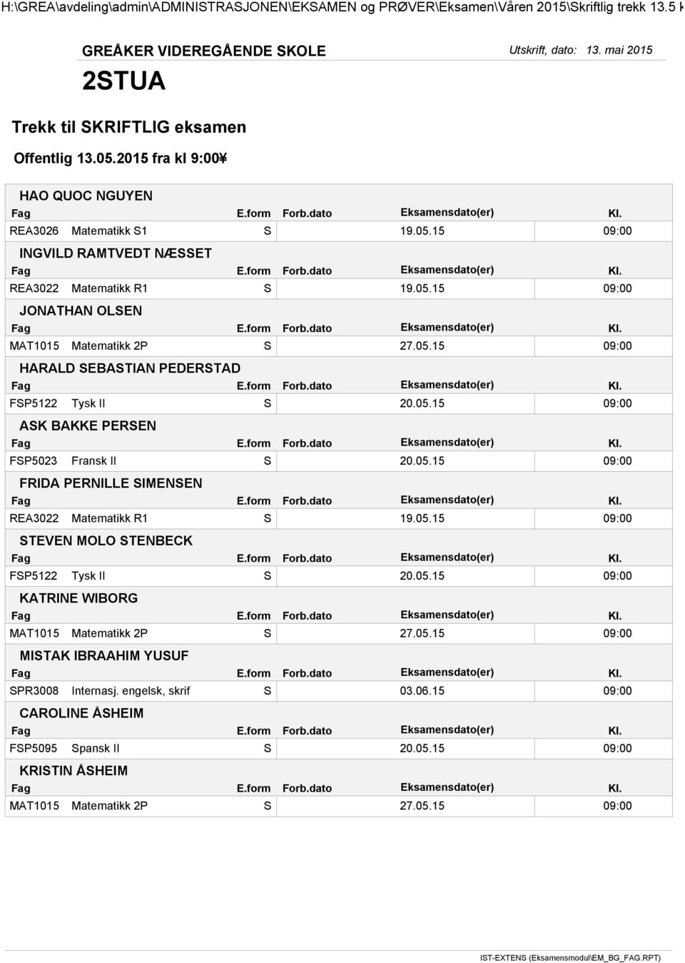 05.15 09:00 KATRINE WIBORG MISTAK IBRAAHIM YUSUF SPR3008 Internasj. engelsk, skrif S 03.06.