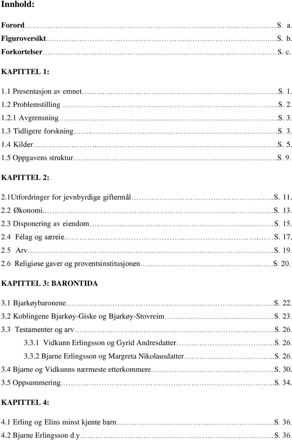 19. 2.6 Religiøse gaver og proventsinstitusjonen.s. 20. KAPITTEL 3: BARONTIDA 3.1 Bjarkøybaronene....S. 22. 3.2 Koblingene Bjarkøy-Giske og Bjarkøy-Stovreim. S. 23. 3.3 Testamenter og arv S. 26. 3.3.1 Vidkunn Erlingsson og Gyrid Andresdatter.