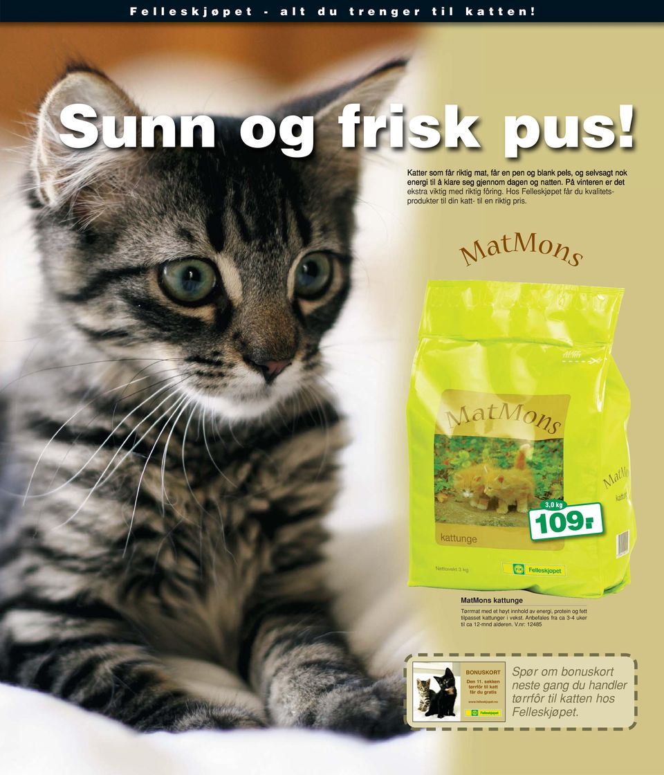 På vinteren er det ekstra viktig med riktig fôring. Hos Felleskjøpet får du kvalitets - produkter til din katt- til en riktig pris. 3,0 kg 109.
